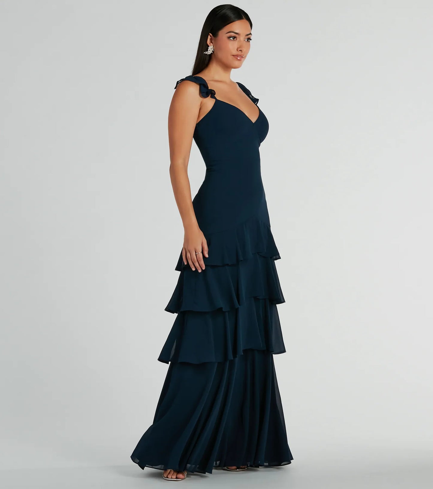 Adalee Flutter Strap Ruffled Chiffon Formal Dress