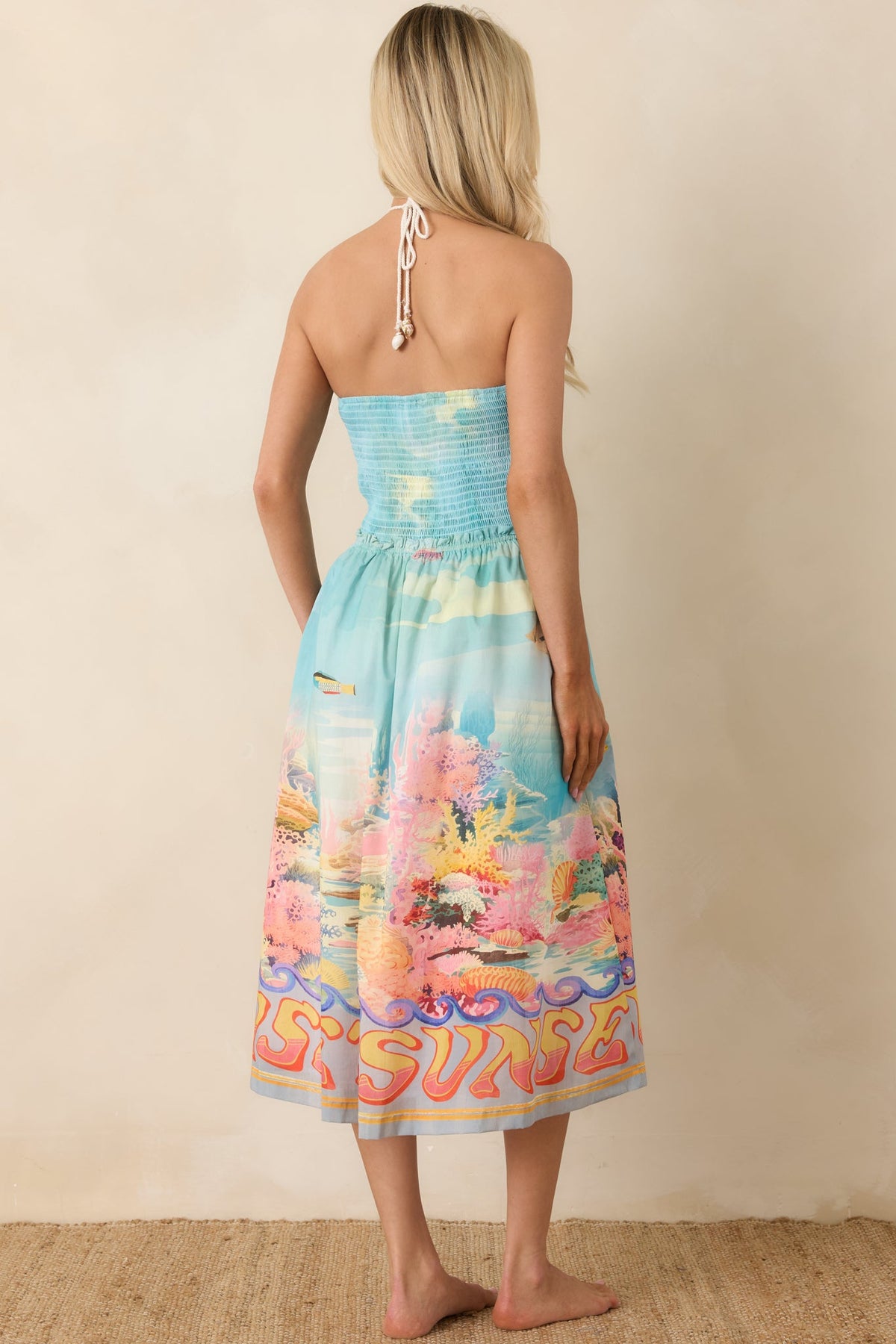 Paradisa Fernandina Blue Multi Cotton Reef Print Midi Dress