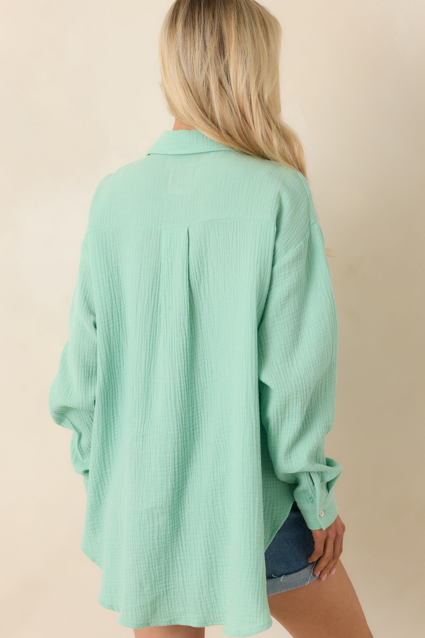Paradisa Naples Seaglass Green Cotton Button-Up Top