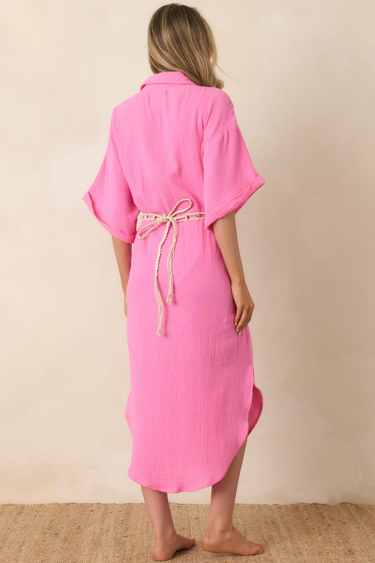 Paradisa St. Augustine Pink Cotton Belted Shirt Dress