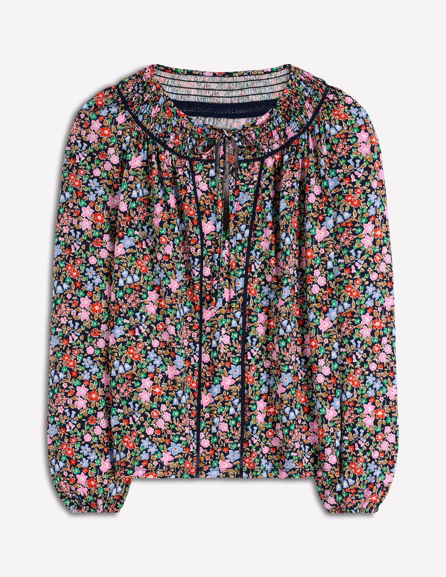 Georgia Smocked Jersey Top-Navy and Multi, Flowerbed