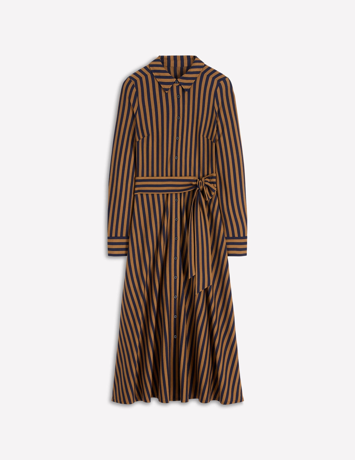 Marcia Jersey Shirt Dress-Gingerbread and Navy Stripe