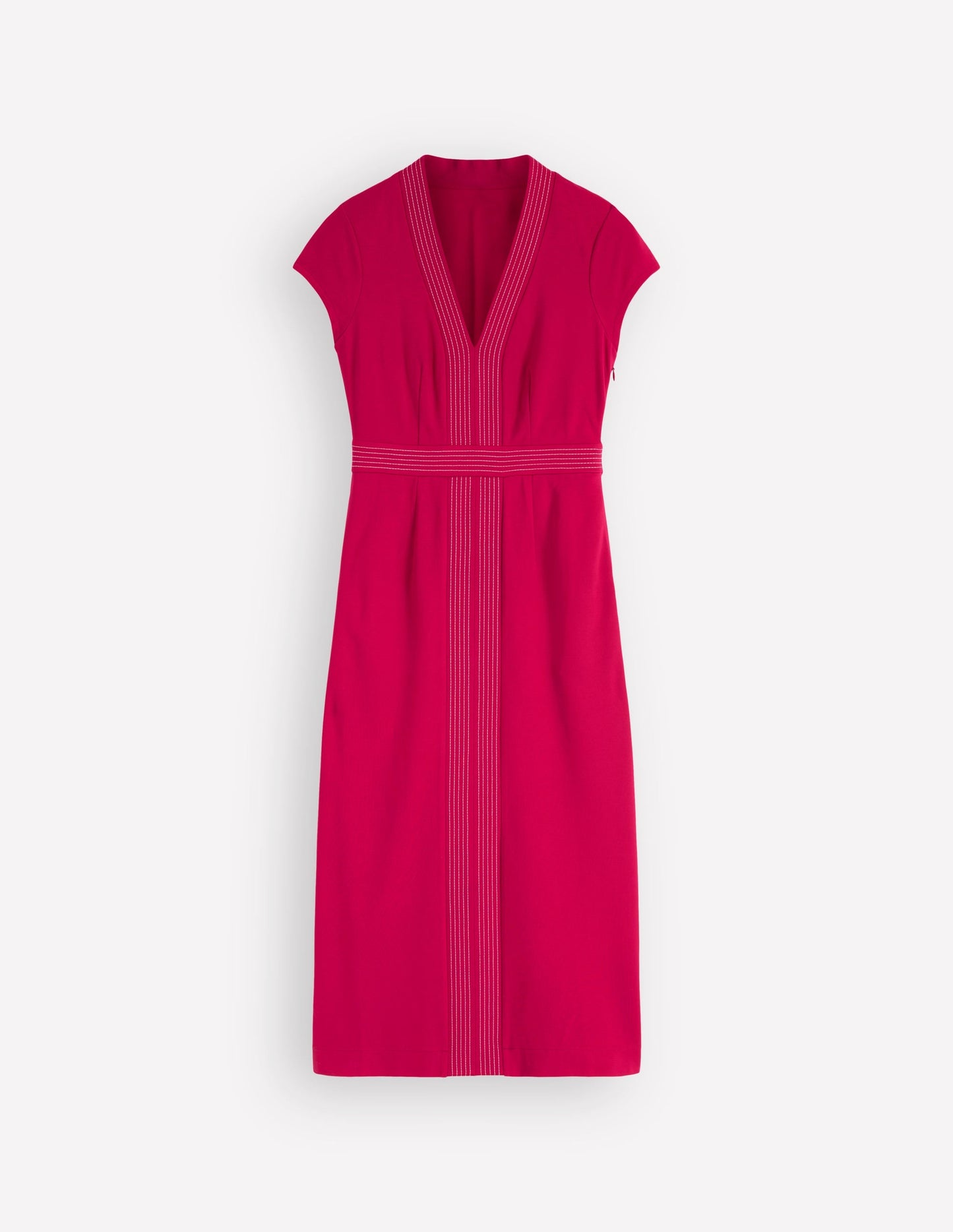 Topstitch V-neck Ponte Dress-Pomegranate