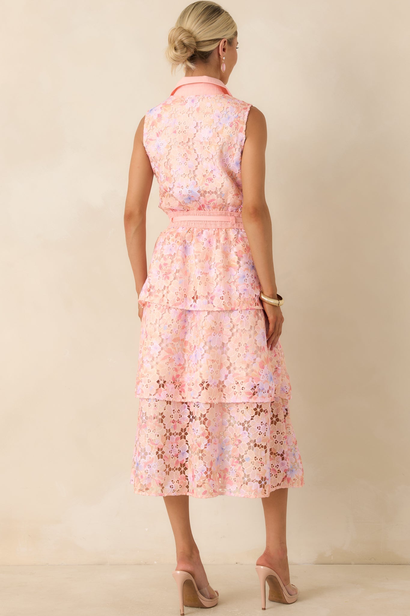 Blush Garden Pink Multi Floral Lace Midi Dress