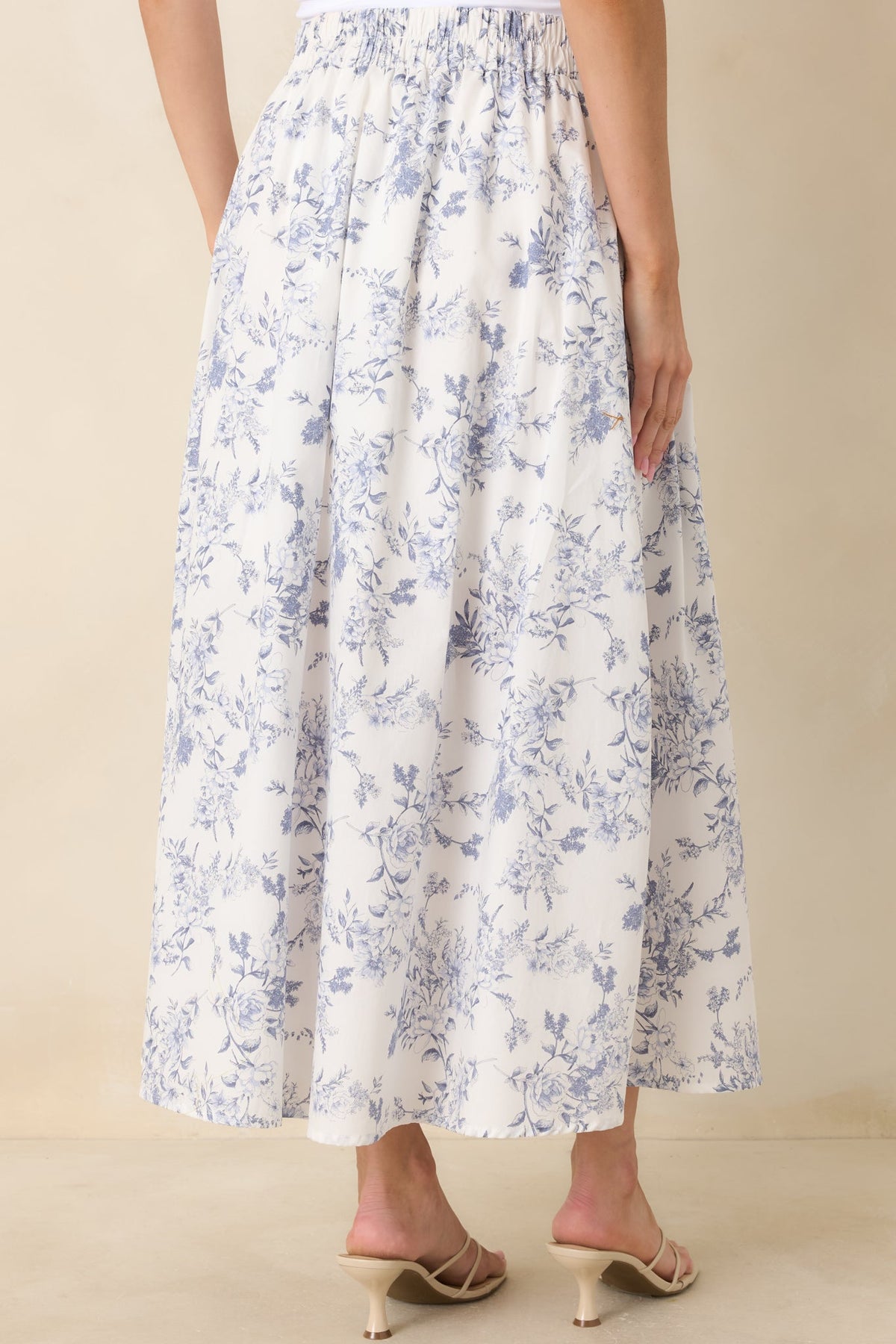 Once Upon a Daydream Blue & Ivory Floral Toile Cotton Maxi Skirt