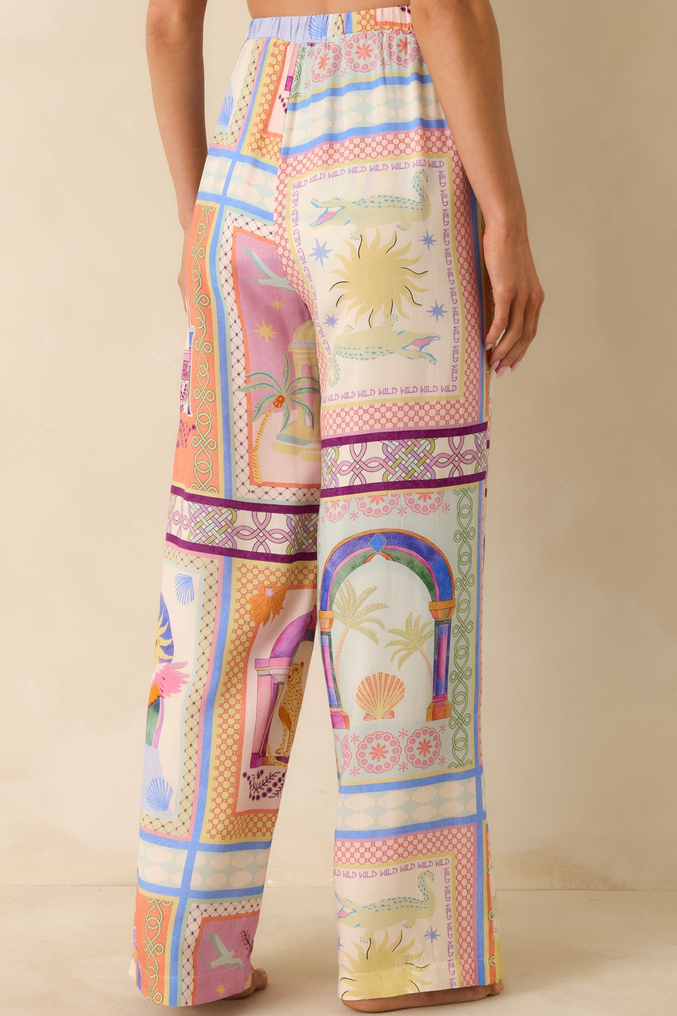 MINKPINK Elysia White Multi Tropical Tile Print Drawstring Pants