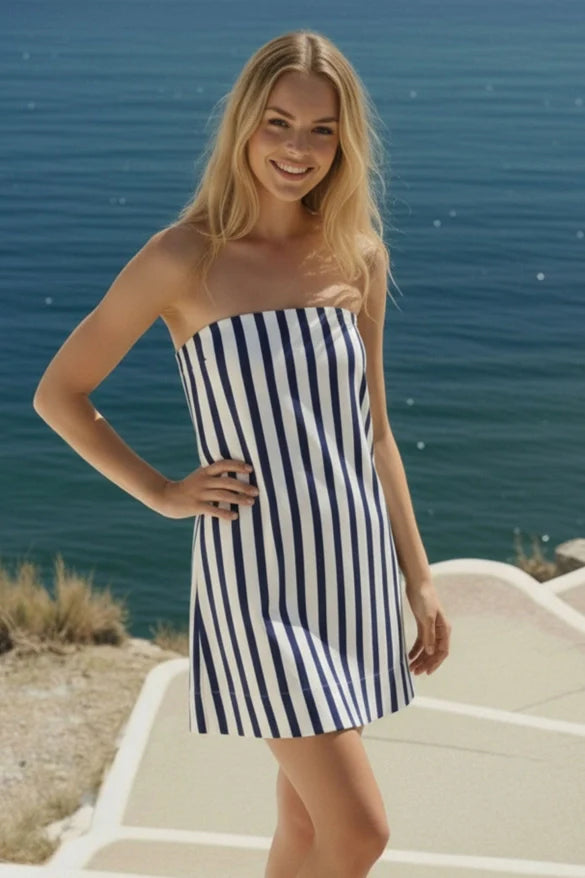 Klesis Striped Strapless Boxy Mini Dress
