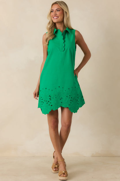 The Sweet Spot Green Cotton Floral Eyelet Mini Dress