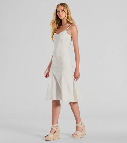 Sweet Day Sleeveless Mermaid Denim Midi Dress