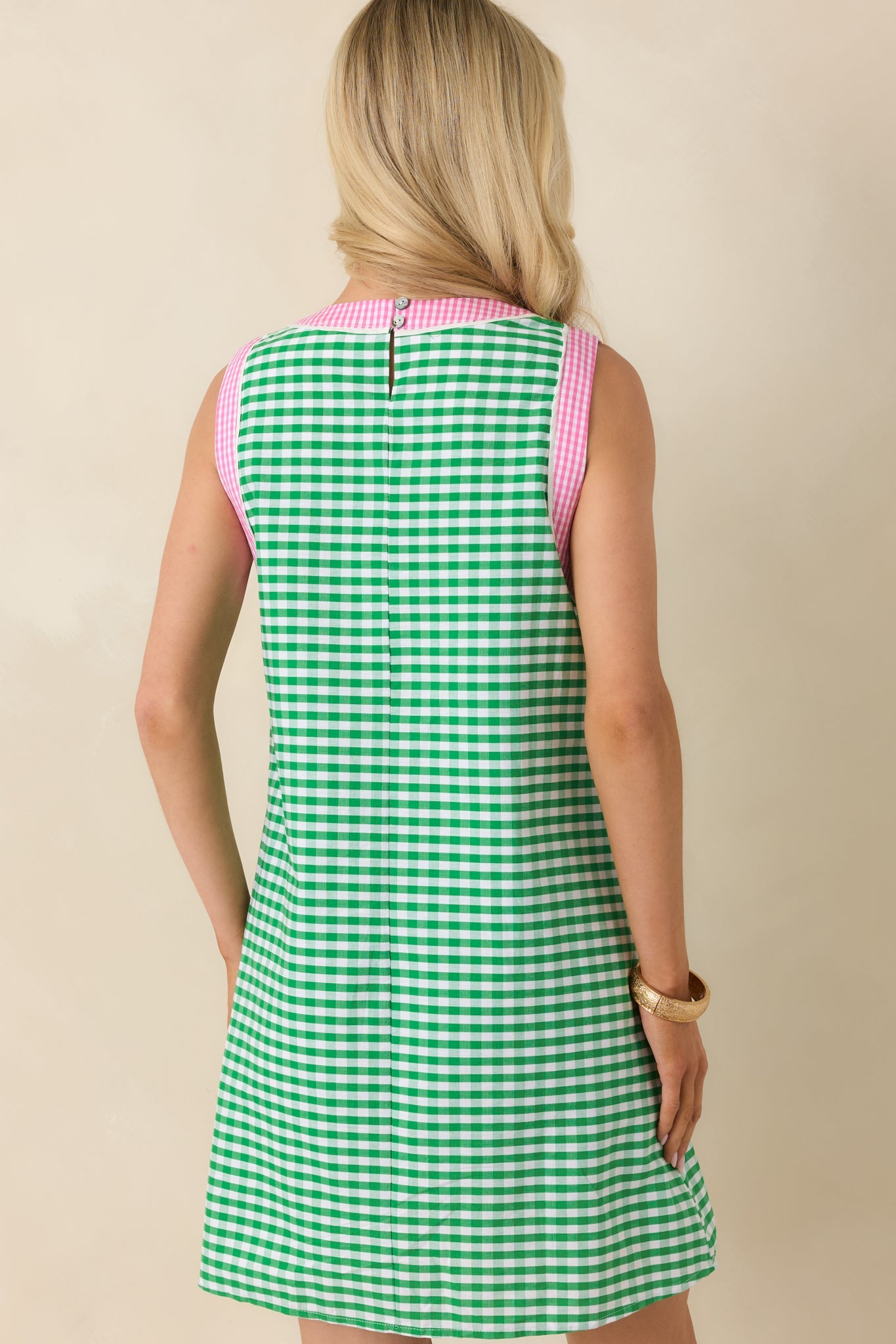 Cherry Cola Charm Green Gingham Cotton Mini Dress