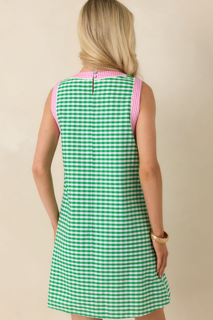 Cherry Cola Charm Green Gingham Cotton Mini Dress