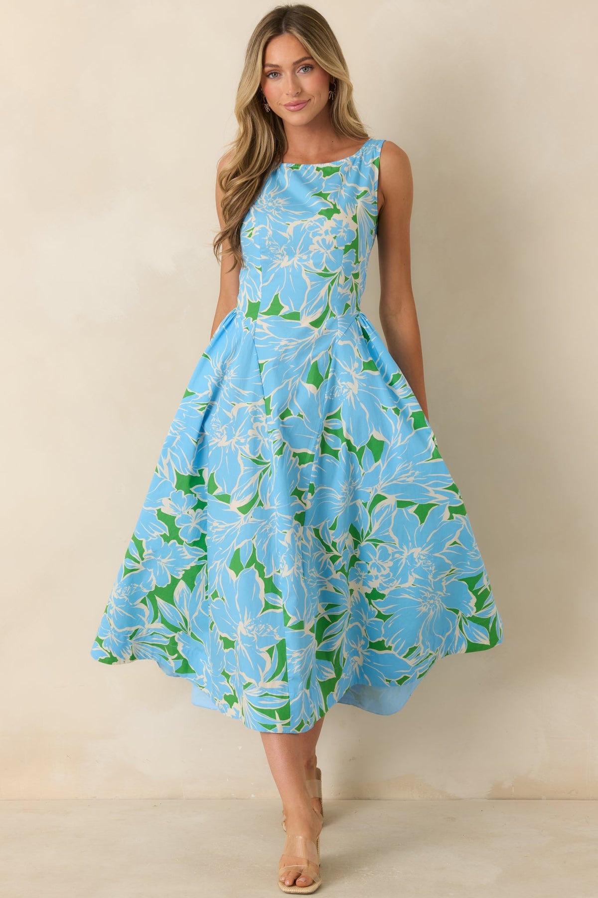 What A Delight Blue Floral Cotton Midi Dress
