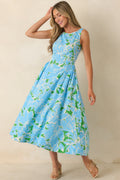What A Delight Blue Floral Cotton Midi Dress