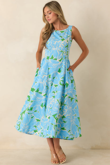 What A Delight Blue Floral Cotton Midi Dress