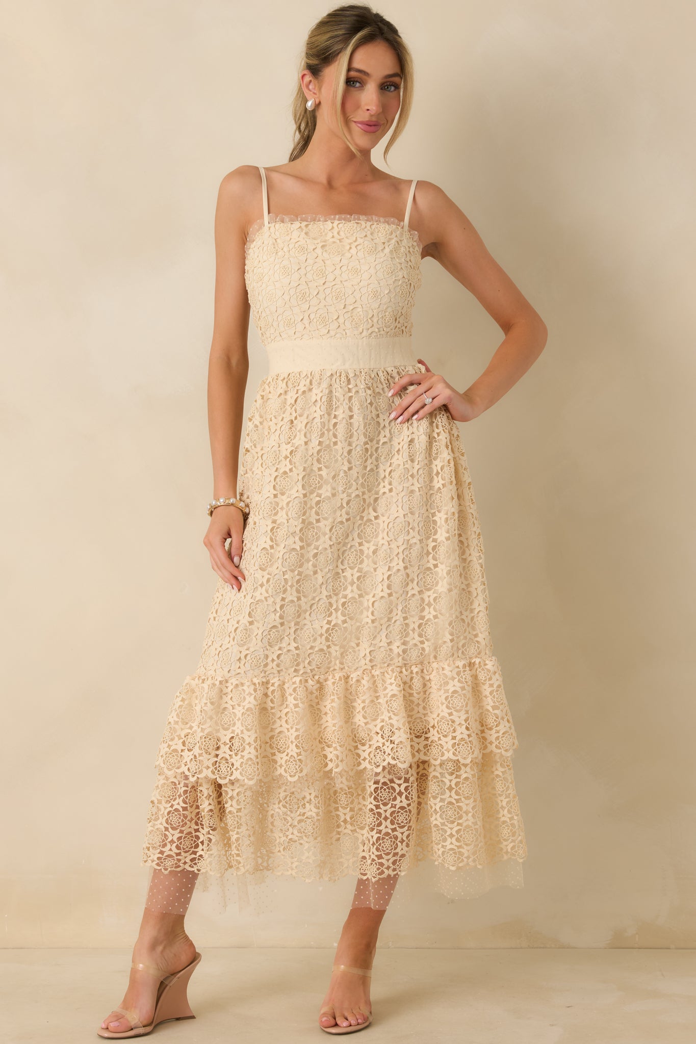 In The Long Run Natural Embroidered Midi Dress