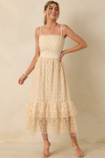 In The Long Run Natural Embroidered Midi Dress