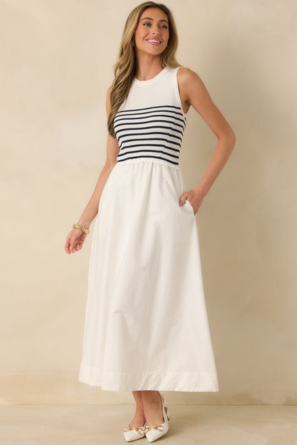 Picnic Weather White Stripe Sleeveless Maxi Dress