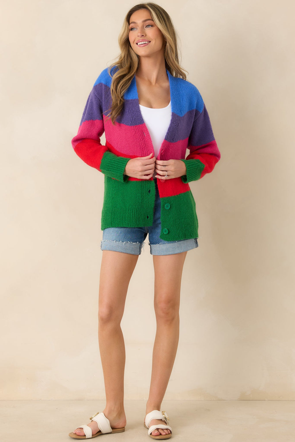 Color Me Happy Multi Colorblock Knit Cardigan
