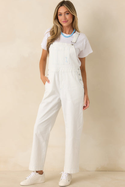 FRNCH Mermadia Ivory & Sky Blue Stripe Cotton Overalls