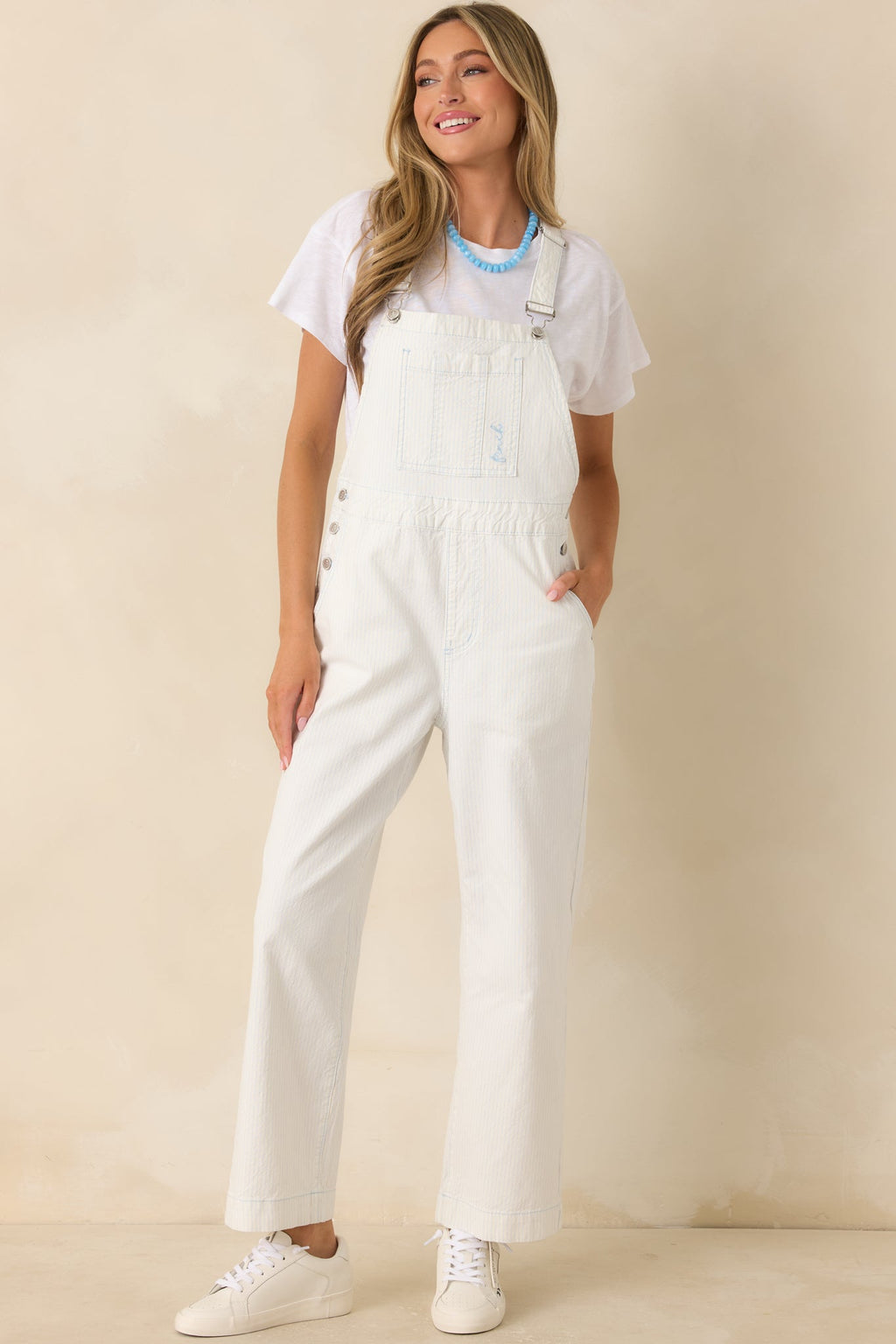 FRNCH Mermadia Ivory & Sky Blue Stripe Cotton Overalls