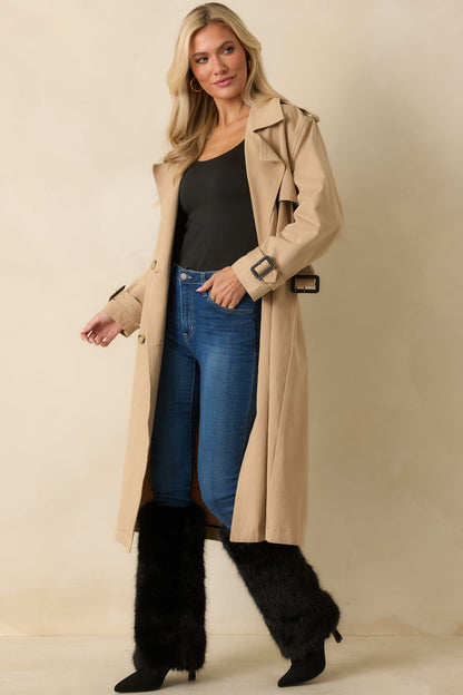 On the Avenue Tan Cotton Belted Trench Coat