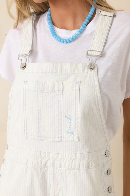 FRNCH Mermadia Ivory & Sky Blue Stripe Cotton Overalls