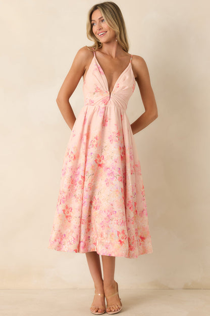 ASTR The Label Janna Pink Floral Midi Dress