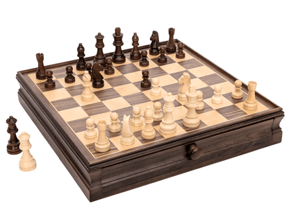 15" Magnetic Walnut Wooden Chess Storage Set with Drawer - Chess Set - Chess-House