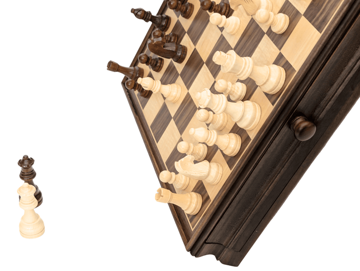 15" Magnetic Walnut Wooden Chess Storage Set with Drawer - Chess Set - Chess-House