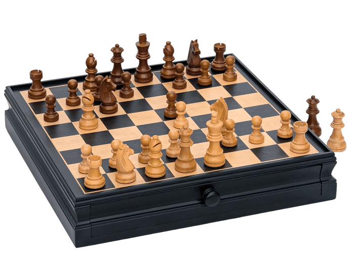 15" Weighted Wooden Chess Storage Set with Drawer - Chess Set - Chess-House