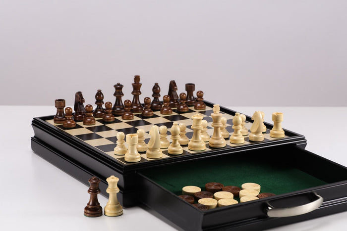 15" Wooden Chess and Checkers Set - Black - Chess Set - Chess-House