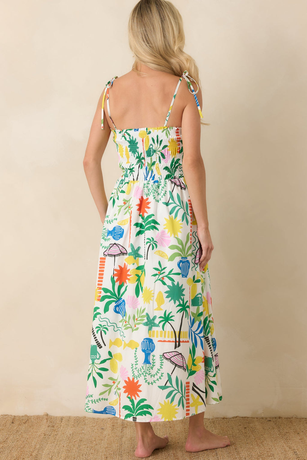 Paradisa Havana White Multi Cotton Coastal Resort Print Midi Dress