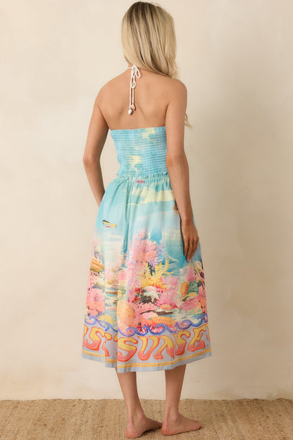 Paradisa Fernandina Blue Multi Cotton Reef Print Midi Dress