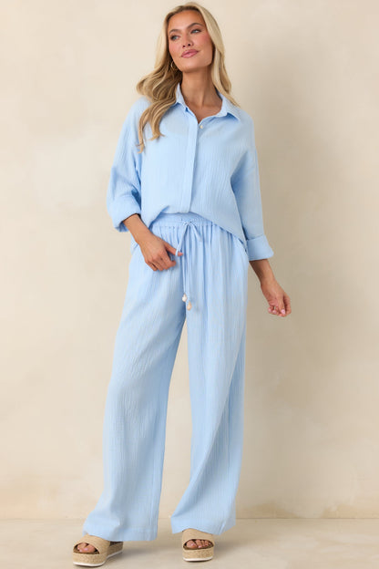 Paradisa Naples Oceana Blue Cotton Button-Up Top