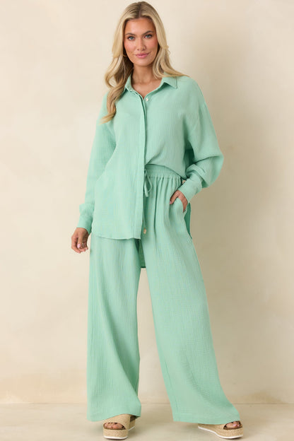 Paradisa Naples Seaglass Green Cotton Button-Up Top