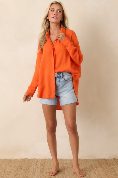 Paradisa Naples Orange Cotton Button-Up Top