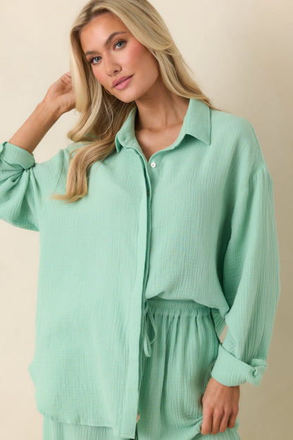 Paradisa Naples Seaglass Green Cotton Button-Up Top