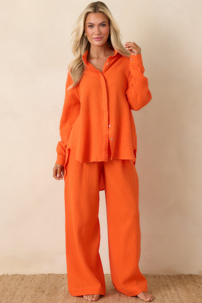 Paradisa Naples Orange Cotton Button-Up Top