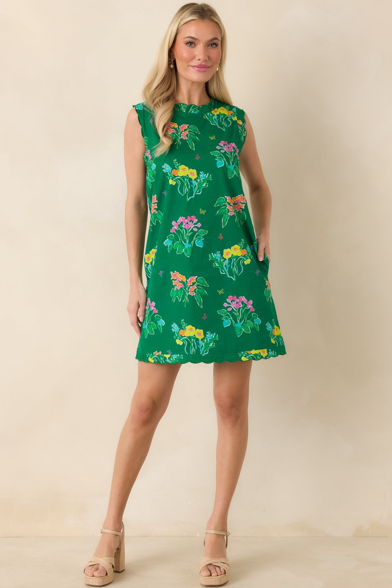 Exclusive: Prosperina Nellie Green Multi Floral Cotton Sleeveless Mini Dress