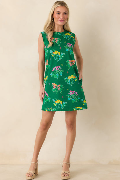 Exclusive: Prosperina Nellie Green Multi Floral Cotton Sleeveless Mini Dress