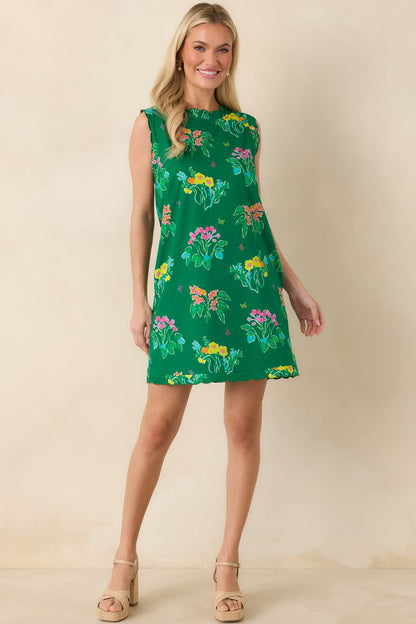 Exclusive: Prosperina Nellie Green Multi Floral Cotton Sleeveless Mini Dress