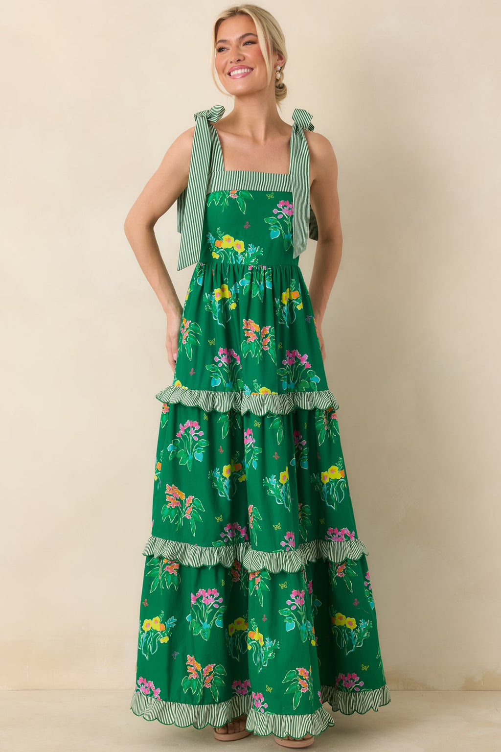 Prosperina Juliette Green Multi Floral Cotton Maxi Dress