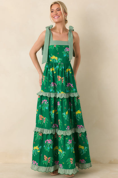 Prosperina Juliette Green Multi Floral Cotton Maxi Dress