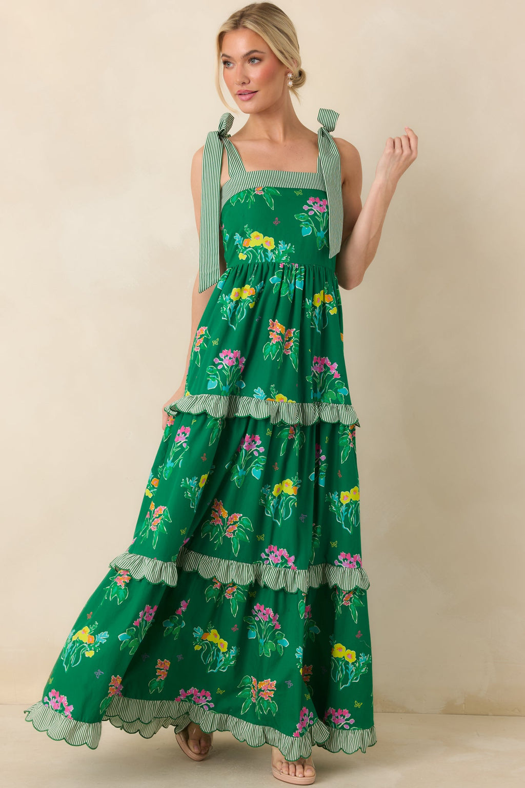 Prosperina Juliette Green Multi Floral Cotton Maxi Dress