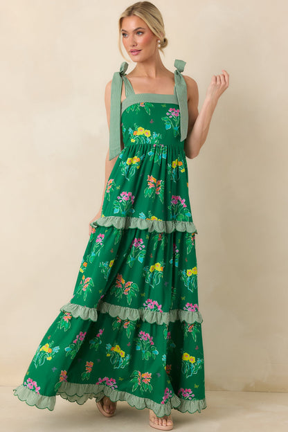 Prosperina Juliette Green Multi Floral Cotton Maxi Dress
