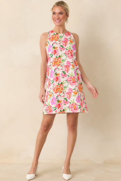 Prosperina Claire Pink Multi Floral Cotton Bow Back Dress