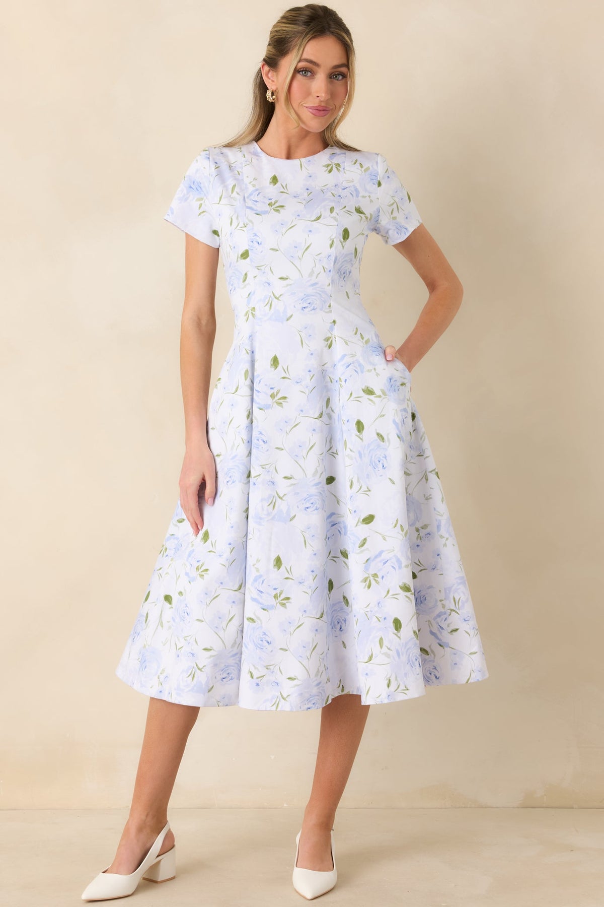 Prosperina Margot Blue & Pink Floral Cotton Reversible Midi Dress