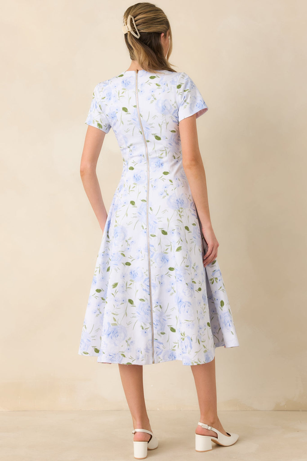 Prosperina Margot Blue & Pink Floral Cotton Reversible Midi Dress