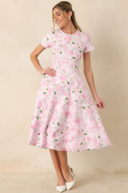 Prosperina Margot Blue & Pink Floral Cotton Reversible Midi Dress