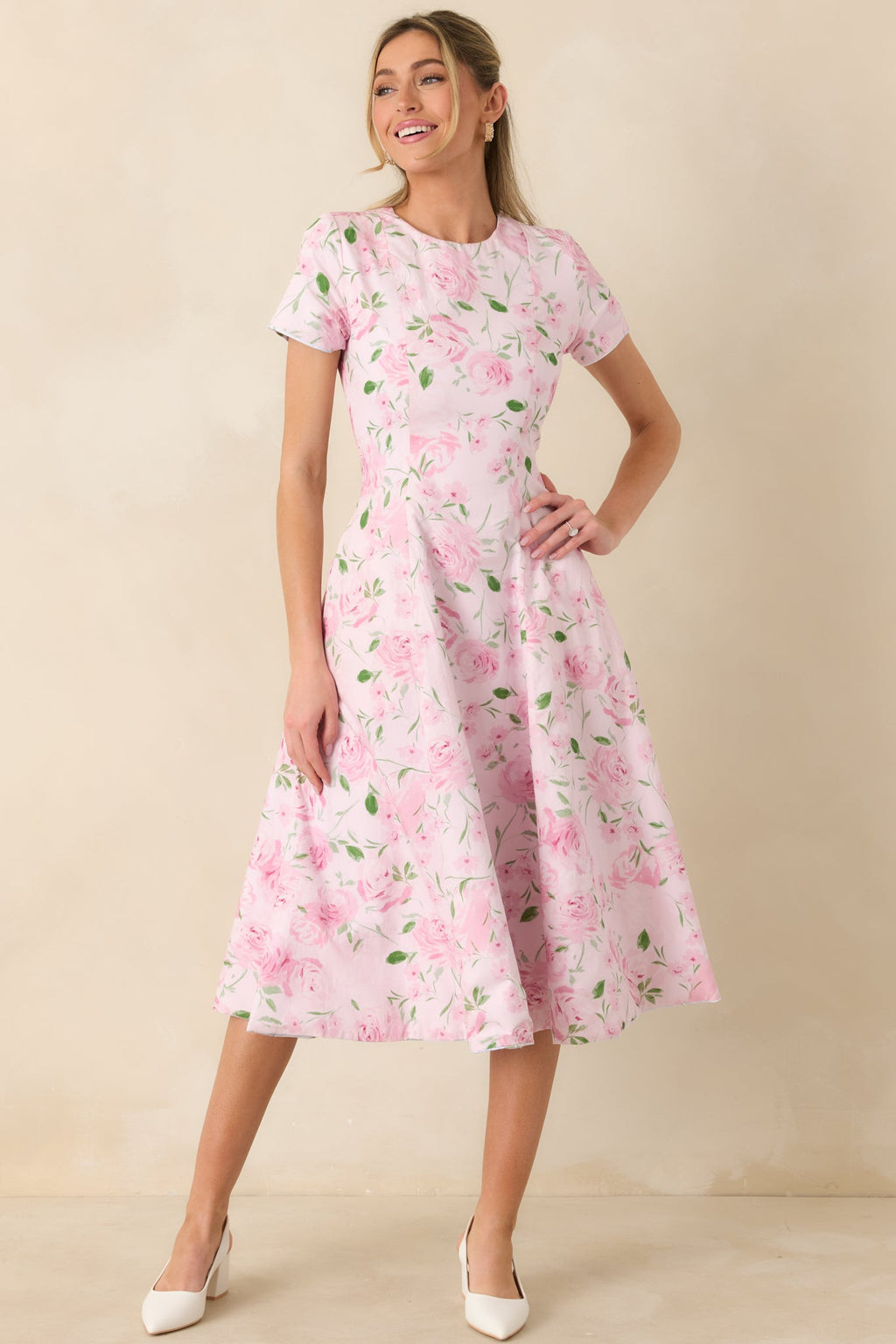Prosperina Margot Blue & Pink Floral Cotton Reversible Midi Dress